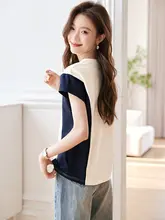 モジュラーデザインのノースリーブレディースTシャツ【カラーコントラスト・カジュアル・夏用】