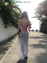 春夏用ストライプのワイドパンツ【ビーチリゾート・ストリングビーズデザイン】（セットアップ対応）