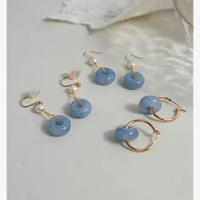 新中式デザインの青い東陵真珠イヤリング【十四金メッキ・軽やかで上品・女性用】