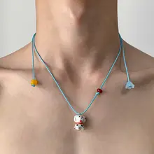 ブルーのレザーコードのドパミン小犬ネックレス【可愛いデザイン・引き伸ばし式・ロングスタイル】