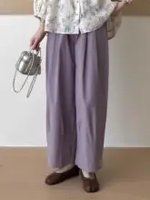 夏用薄手カジュアルハイウエストワイドパンツ【女性用・九分丈・フィット】（セットアップ対応）