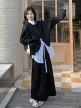 黒色デザインのカジュアルタイトスカート【春用・不規則な外付けシャツ・ハーフスカート】【セットアップ対応】