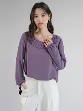 個性的なプリーツデザインのオーガンジーシャツ【フランス風・バルーンスリーブ・大サイズ】