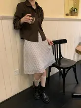 薄手チェック柄ハイウエストAライン中丈スカート【フランス風・クラシッ クデザイン・ドレープ感】（セットアップ対応）