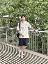 深青色 カジュアル ポケット付き ワークショートパンツ【ゆったりシンプルデザイン・夏用】