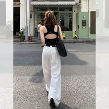 高腰ホワイトワイドレッグパンツ【夏季用・フィット・ロング丈】