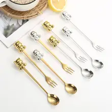 304ステンレス製 小熊デザインスプーン【フルーツフォーク・デザートスプーン・コーヒーミキシングスプーン】