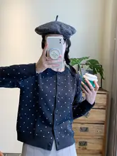 ポルカドットデザインのダブルフェイスウールカーディガン【極上の柔らかさ・防風性・暖かさ】