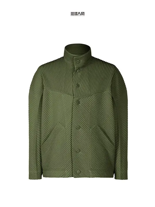 メンズ 通気性のあるクレープジャケット【不規則なパッチワークデザイン・スタンドネック・ルーズフィット・トレンド】