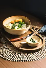一人用陶器製朝食ボウル＆プレートセット【ヨーグルトボウル・高級感あるデザイン】