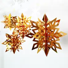 3D立体雪の結晶型 吊り飾り【クリスマスツリー用・鏡面仕上げ・レーザー装飾】