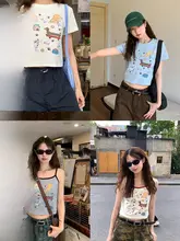 可愛い犬プリントTシャツ【夏用・タンクトップ・丸首・短め】