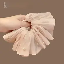 極上の柔らかさのパール付きヘアゴム【シフォン素材・エレガントデザイン・フランス風】