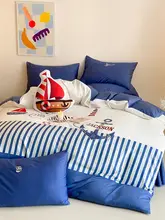 海軍風カートゥーン帆船デザインの全棉ベッドリネン【極上の柔らかさ・子供用】（セットアップ対応）