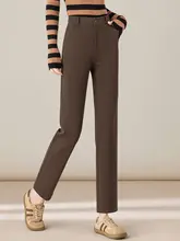 高級グレーのストレートスーツパンツ【レディース・ハイウエスト・九分丈・通勤用】