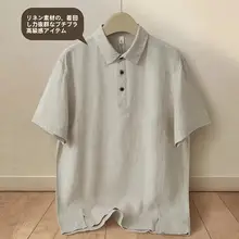 高級リネン製 メンズ 夏用薄手半袖Tシャツ【ストレートパンツ・カジュアルデザイン・中華風】