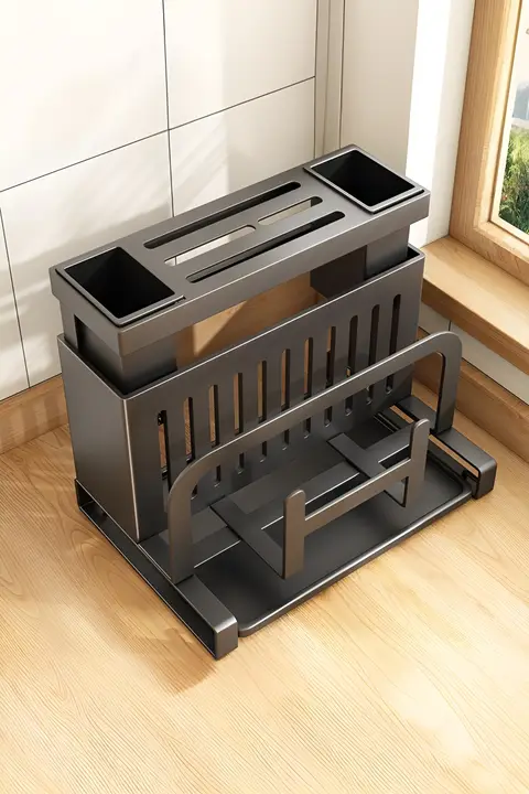 キッチン用ステンレス製包丁スタンド【多機能・まな板・ナイフ・箸収納】