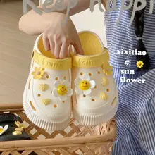 海辺のリゾートにぴったり！サンフラワーデザインの厚底サンダル【女性用・夏用】