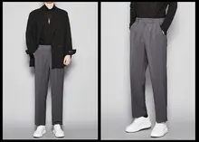秋冬用 グレー＆ブラックのカジュアルパンツ【ストレート・ゆったりフィット・トレンドデザイン】