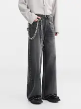 トレンド感満載のウォッシュ加工デニムワイドパンツ【ルーズフィット・ストレート】（セットアップ対応）