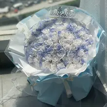 造花のソープフラワーブーケ【アイスブルー薔薇・誕生日・実用的ギフト】