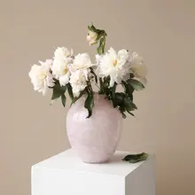 淡いピンクのガラス花瓶【リビングデスク用・水耕栽培・装飾用】