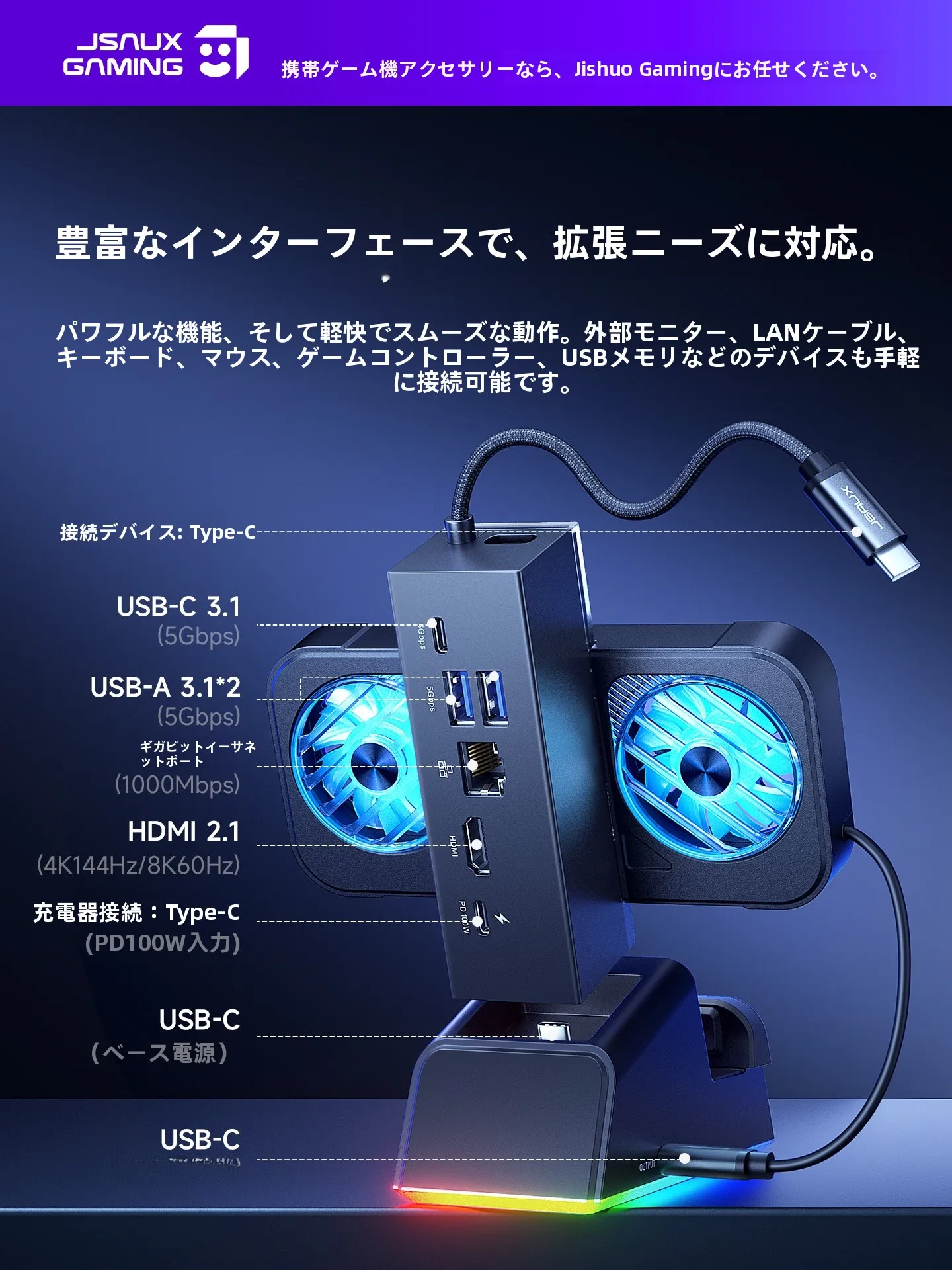 ROG対応ゲーム機用拡張ドック：蒸気デッキ・冷却機能付きの多機能設計が実現