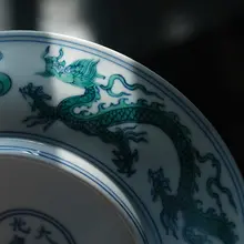手作り 陶製 緑のドラゴン型 ティーケーキ皿【景德鎮製・飾り皿・果物皿・ティーセット用】