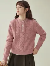 麻のツイスト模様ニットセーター【秋冬用・女性・長袖】