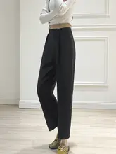 高 Waist ヘルシーなシルエットのウール ハレン風 九分丈カジュアルパンツ【女性用】