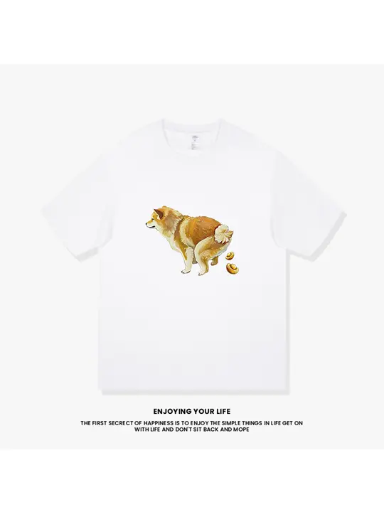 柴犬デザインの手描きTシャツ【ユニセックス・重厚なコットン・短袖】