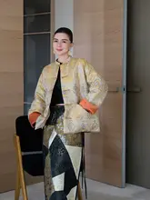 白鹅绒使用 新中式デザインの羽毛コート【麻レーヨン・金糸刺繍・フラワー柄】