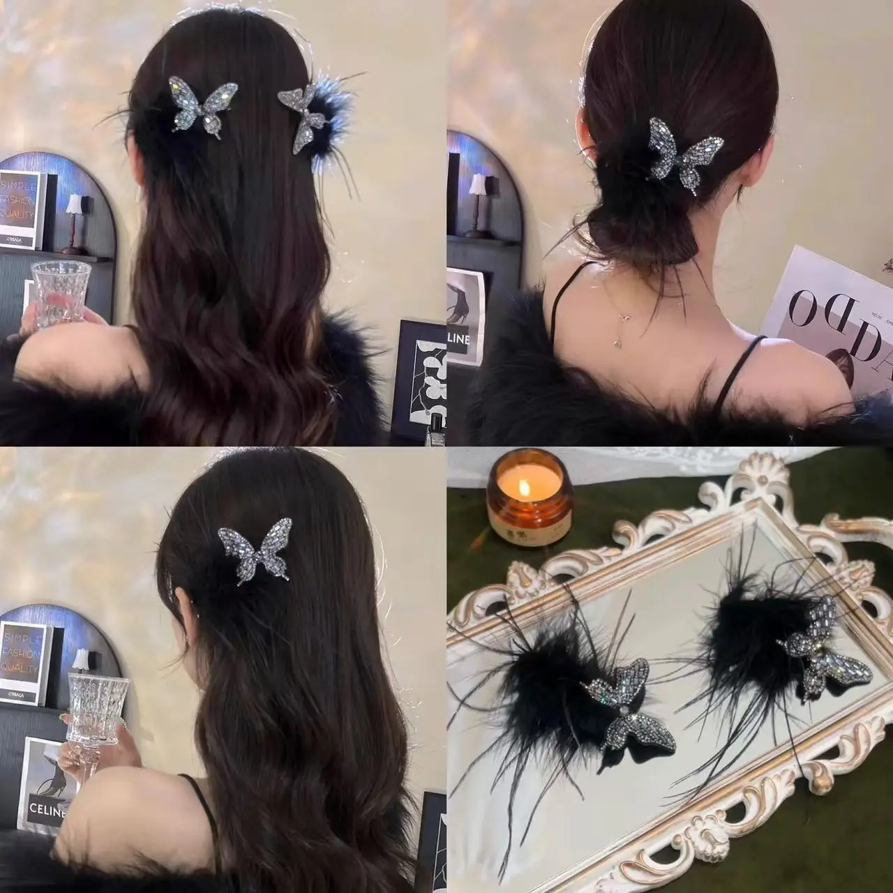 前髪なし アップヘア に最適なエレガントなバタフライ羽毛ヘアピンの使い方と実際の効果
