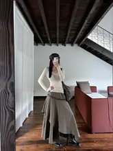 高級感あるレトロなAラインスカート【ハイウエスト・コットンリネン・不規則デザイン】
