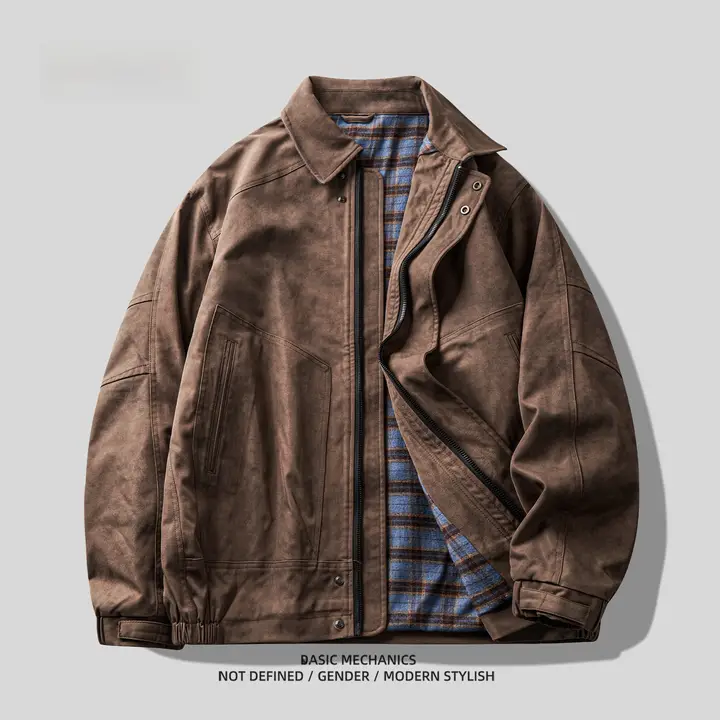 重厚なオークブラウンのビンテージワークジャケット【メンズ・ゆったりフィット・翻 collar】