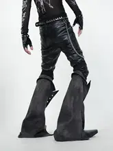 PUレザーパンツ レディース 着脱式フレアレッグカバー モード パンク バイカー タイトフィット テーパード 厚手 ストリート 秋冬「VE2」