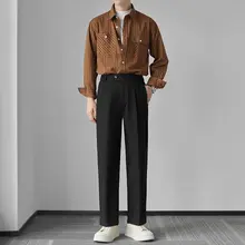 秋季用ストレートフィット メンズカジュアルパンツ【ウエストゴム・ドレープ感・シンプルデザイン】