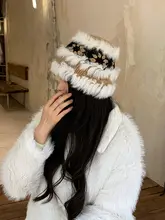 ウサギ毛ニットフリンジ釣り師帽子【女性用・秋冬・顔が小さく見えるデザイン】