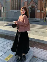粉色の粗花織りワンピース【フレンチスタイル・春冬用・美しいデザイン・極上の柔らかさ】（セットアップ対応）