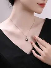 深い黒色のタヒチ産黒真珠ペンダントネックレス【S925シルバー・存在感のあるデザイン】