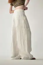 リネン混フレアワイドパンツ【涼感・通気性・ゆったりデザイン】