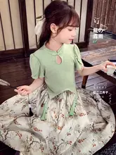 子供用 国風漢服 夏用ドレス【短袖・新中式・かわいいデザイン】（セットアップ対応）