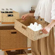 シンプルな編み込み収納バスケット【草編み・和風・小物入れ・お菓子収納】
