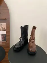 超厚牛革製 ハイヒール 厚底ブーツ【レトロウェスタン・春秋用・女性用】