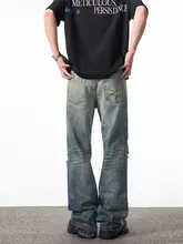 NOW3 メンズヴィンテージ風ウォッシュドデニムパンツ【ストレート・フレア・スリムフィット】