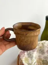 不規則な手捏ねのコーヒーカップ【ヴィンテージ風・粗陶製・家庭用・手作り】