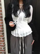 白色レースフリル長袖トップス【重ね着・女性用・秋季】