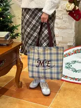 大容量キャンバストートバッグ【ストライプ・チェック・レトロデザイン】