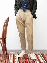 秋冬用 コットン チノ クロップドパンツ【レトロデザイン・ハイウエスト・ゆったりシルエット】