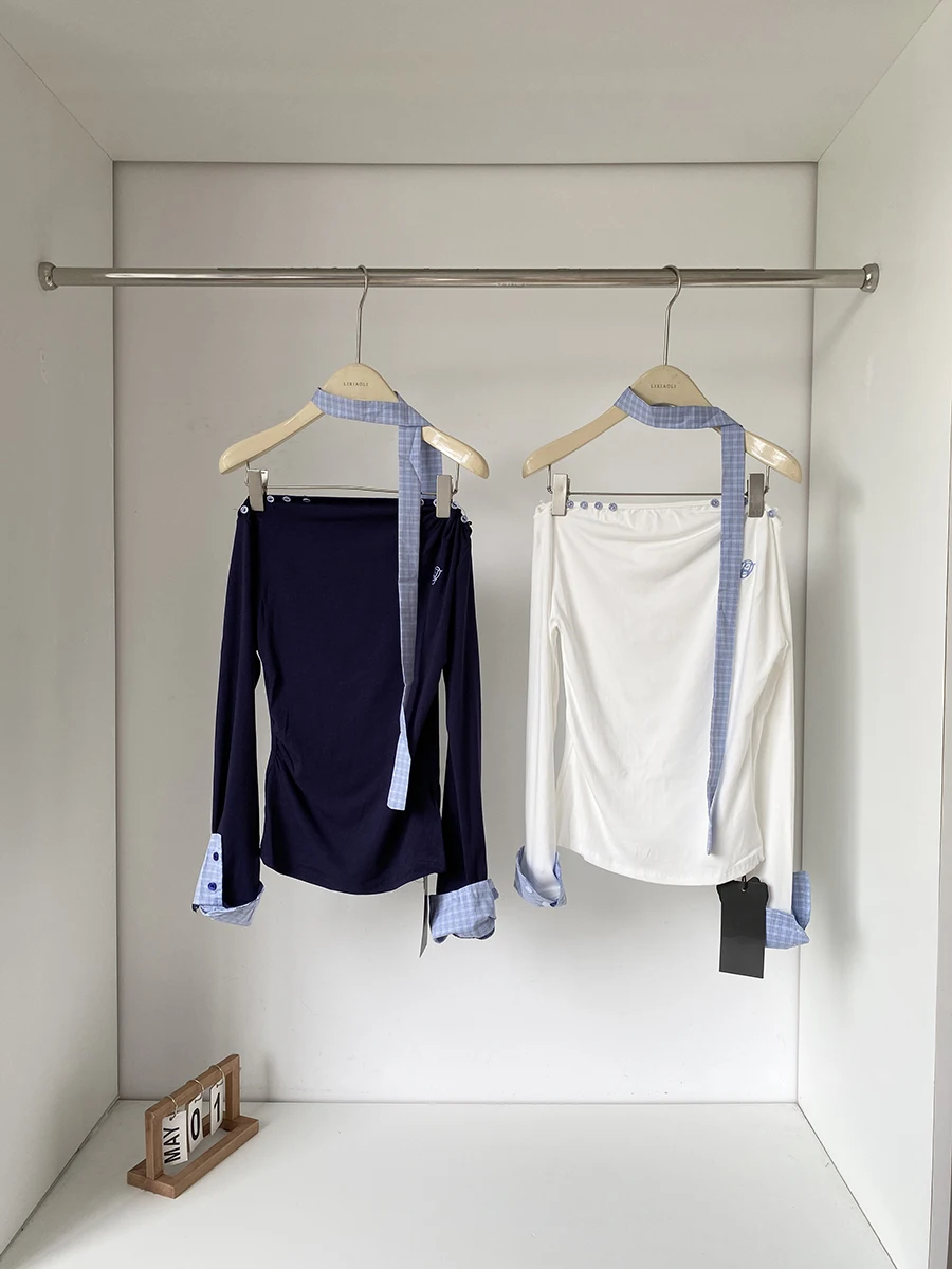 一字肩長袖Tシャツ：かわいい制服風のカジュアルスタイルで通勤に活用